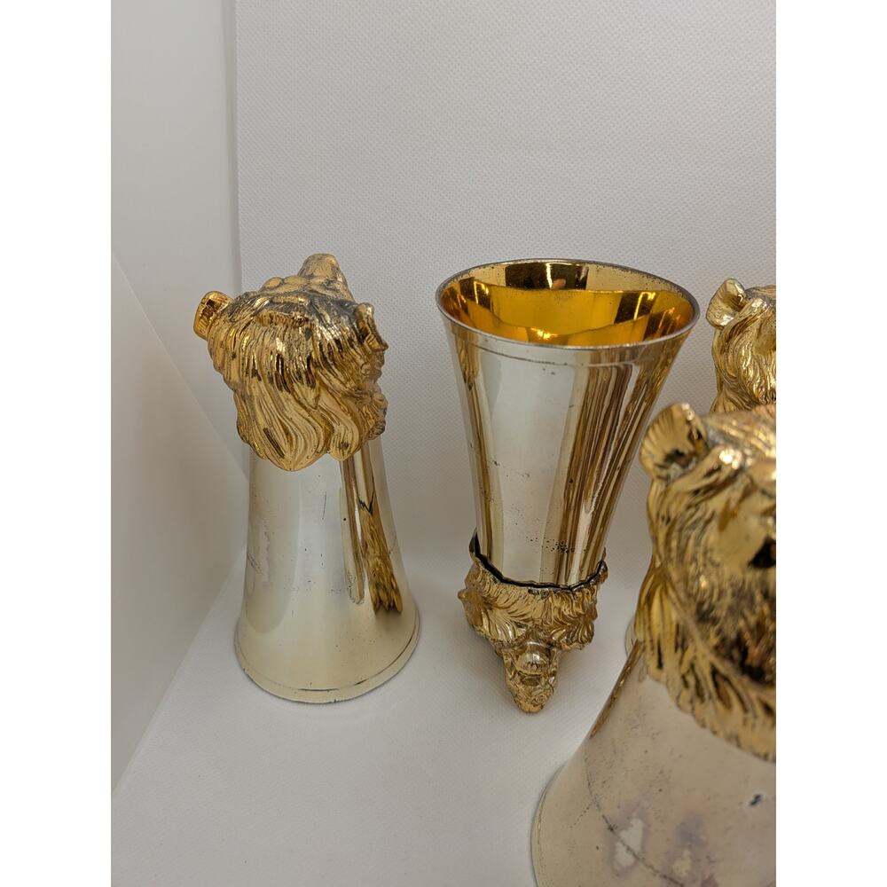 Carole Stupell Gold Lion Head Pitcher & 7 Stirrup Cups – Mid-Century Bar Set - Picture 10 of 16